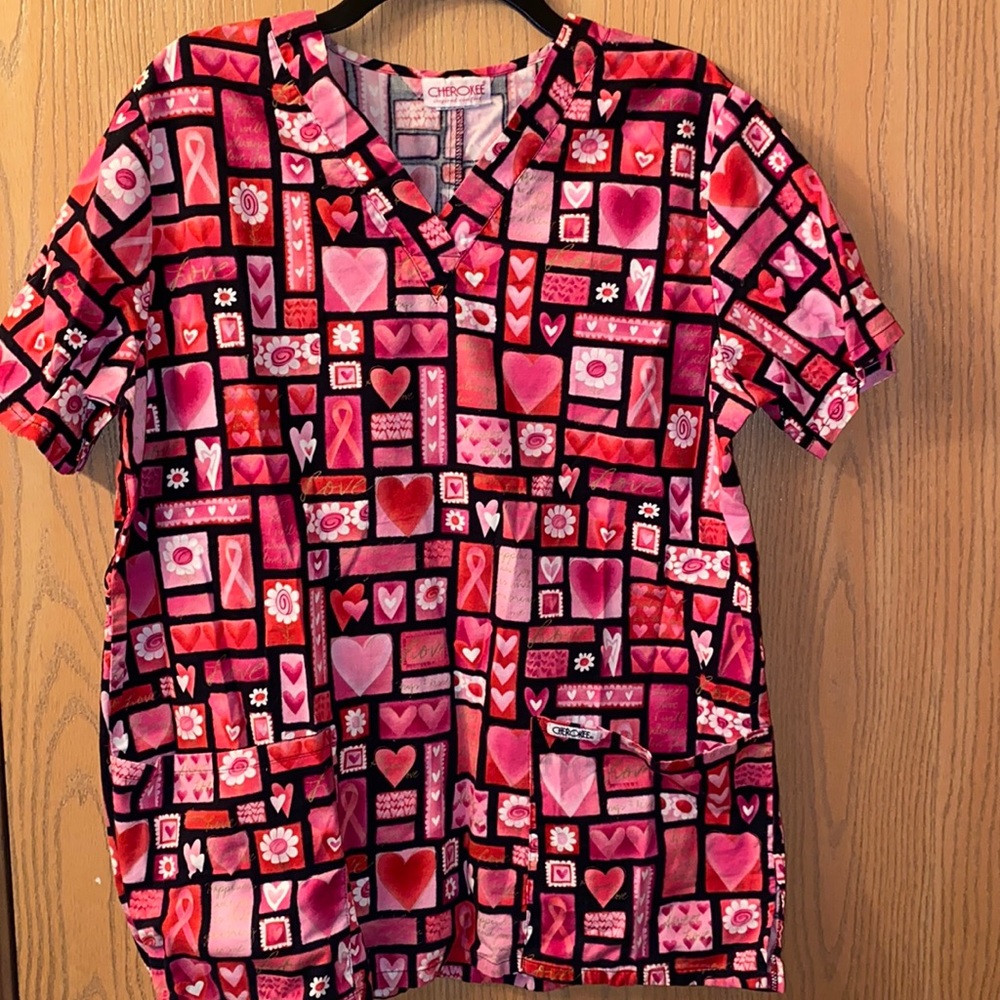 Cherokee Breast Cancer/Valentines Scrub Top